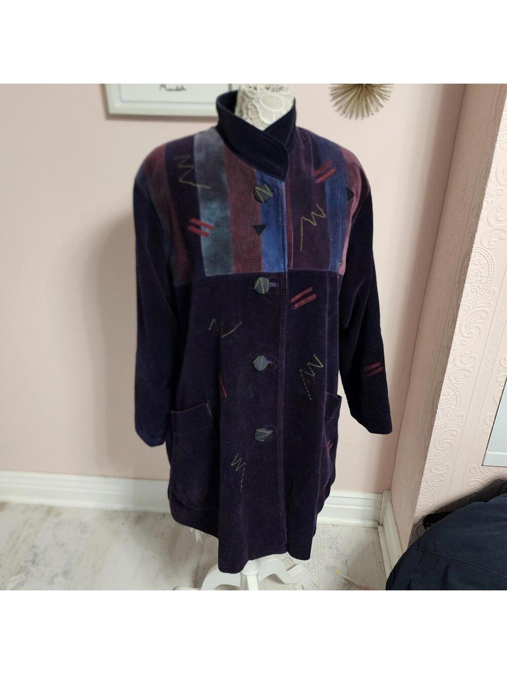 Anna Carlson Women's Purple Corduroy Velvet Coat Jacket Large Lined Artistic